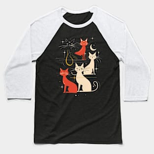 Mid Century Modern CAT Swanky Swirls Baseball T-Shirt